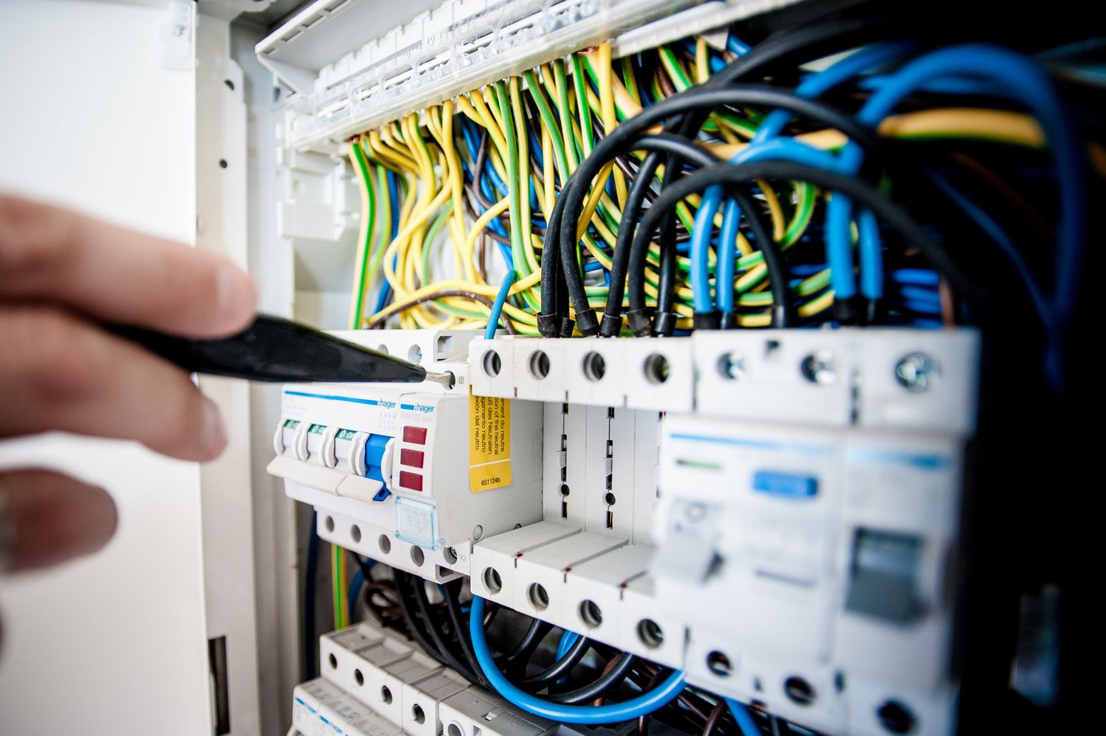 Close-up of a domestic switchboard and circuit breakers